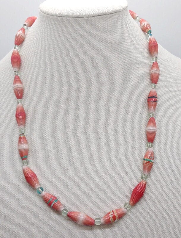 Orange paper bead necklace