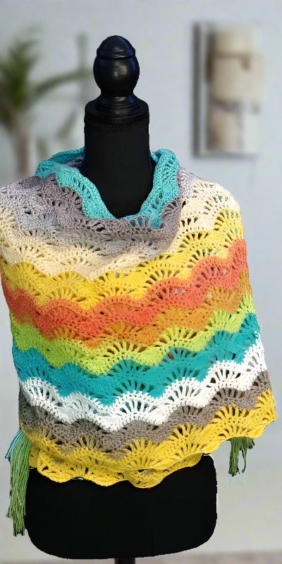 Colorful  Hand Crochet Shawl / Wrap