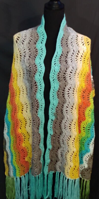 Colorful  Hand Crochet Shawl / Wrap