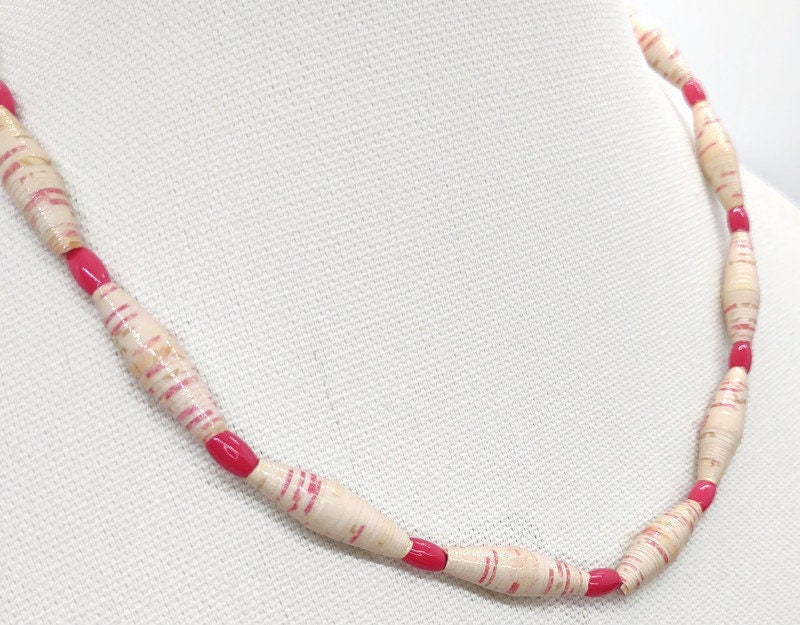 Pink Paper Bead Necklace