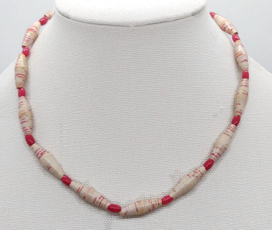 Pink Paper Bead Necklace