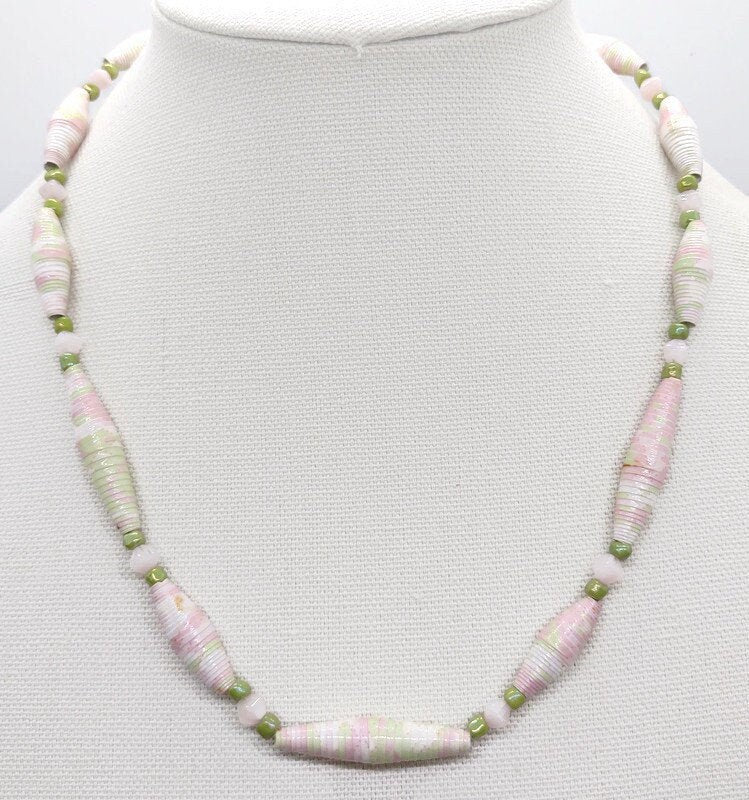 Pink Paper bead Necklace