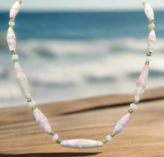 Pink Paper bead Necklace