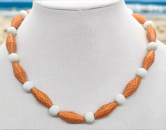 Orange Paper Bead Necklace