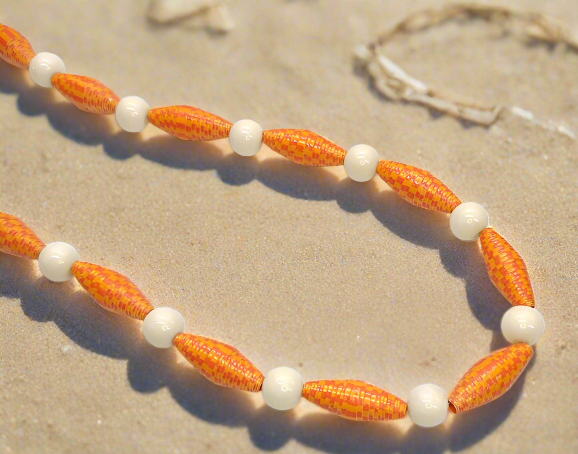 Orange Paper Bead Necklace