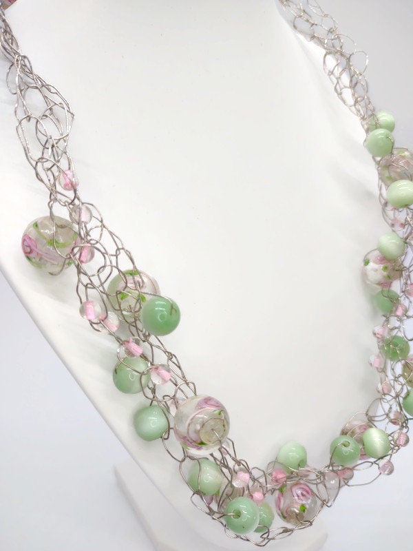 Crochet Wire Necklace with Beads