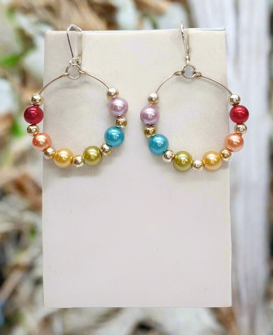 Multi- Colored Glass Pearl Earrings