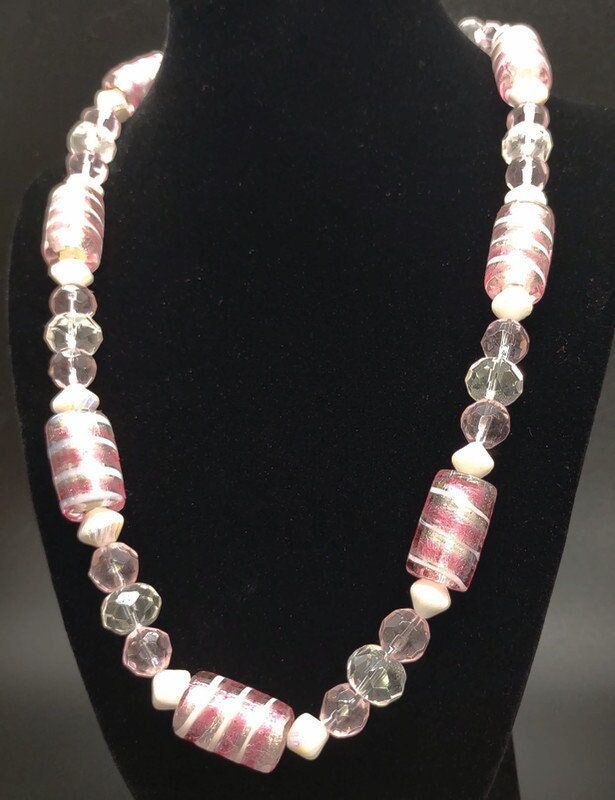 Pink and white glass beaded Necklace