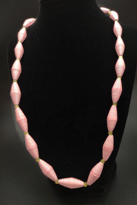 Pink paper bead necklace