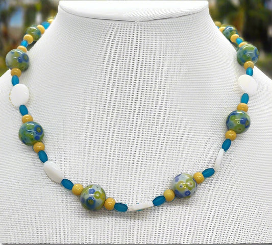 Handcrafted Glass and shell bead Necklace