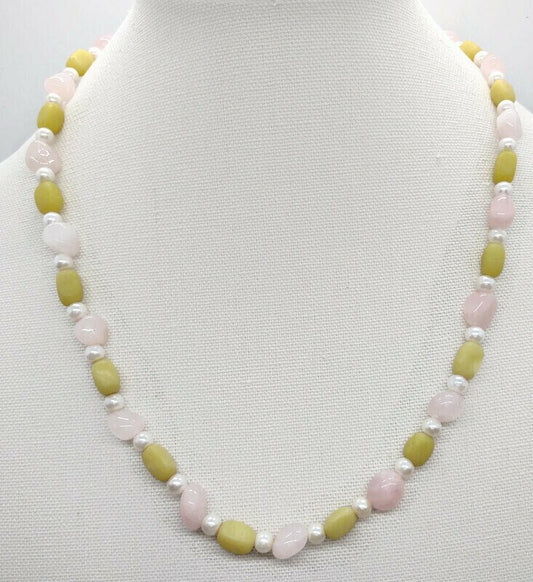 Pink Stone and white pearl  Necklace