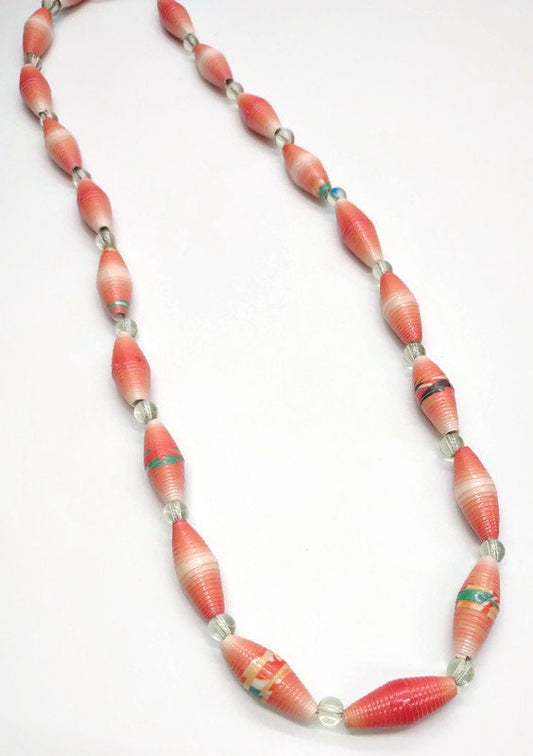 Orange paper bead necklace