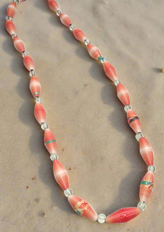 Orange paper bead necklace