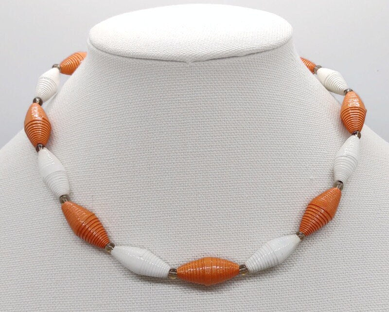 Orange Paper Bead Necklace