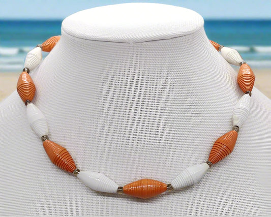 Orange Paper Bead Necklace