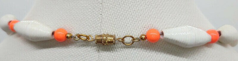 White and Orange Paper Bead Necklace