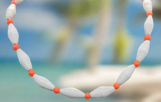 White and Orange Paper Bead Necklace