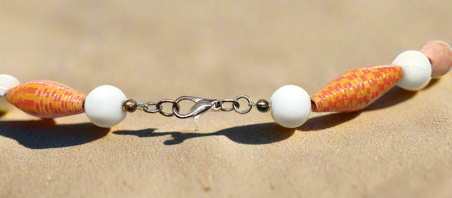 Orange Paper Bead Necklace