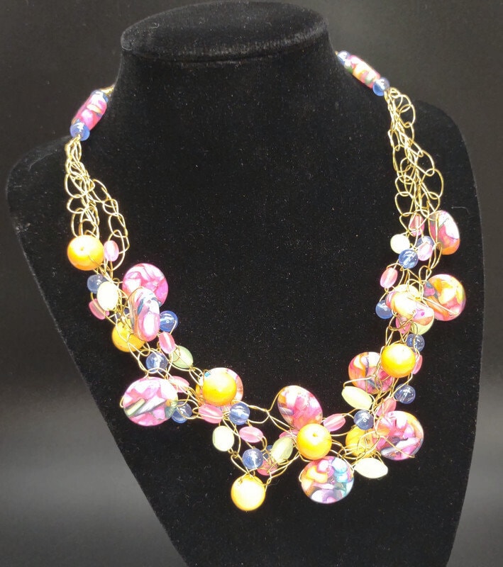 Crochet Wire Necklace With Colorful Beads