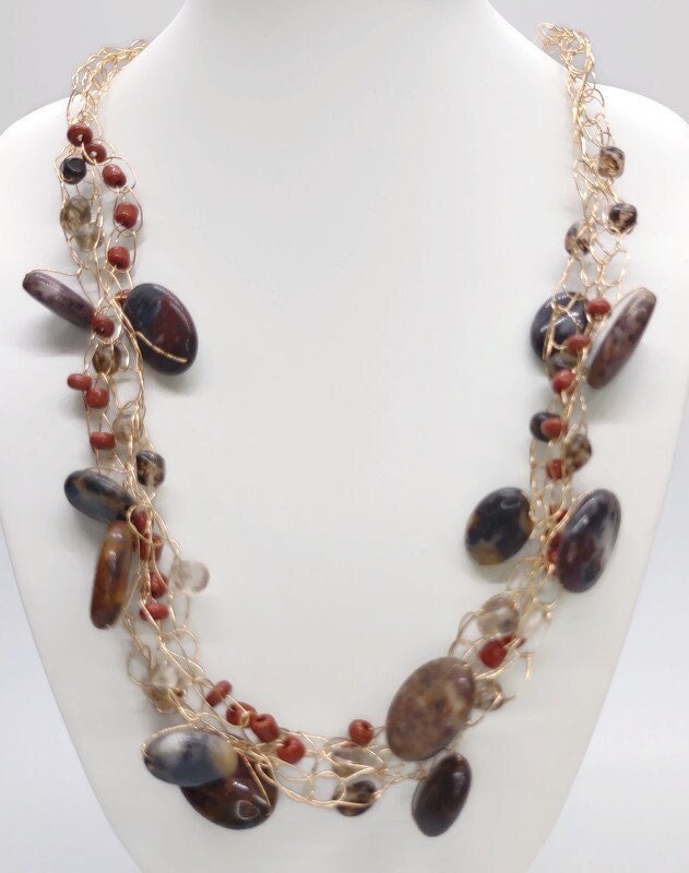 Crochet Wire Necklace with Stone beads