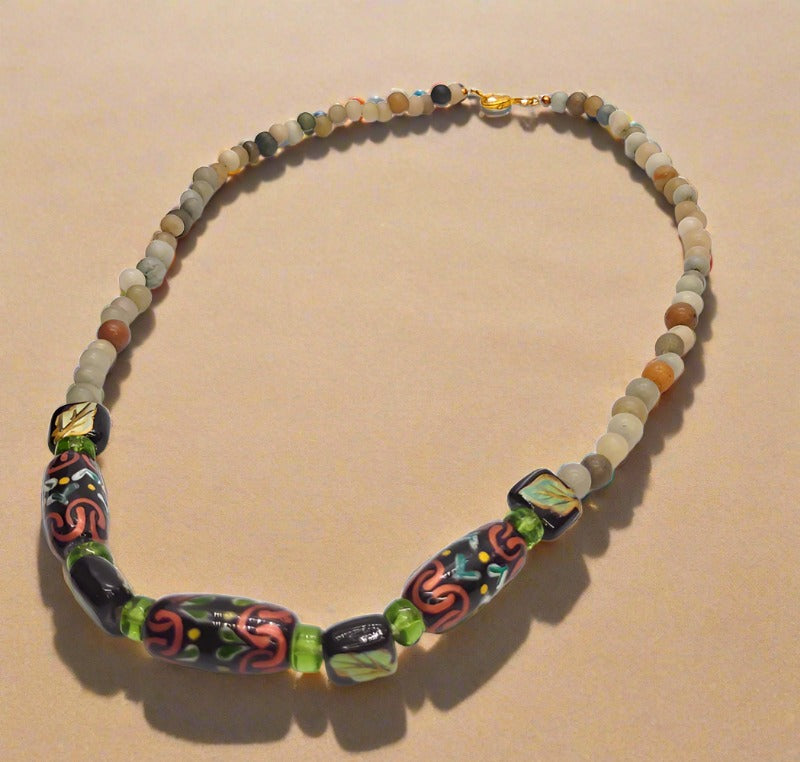 Stone and Painted Bead Necklace