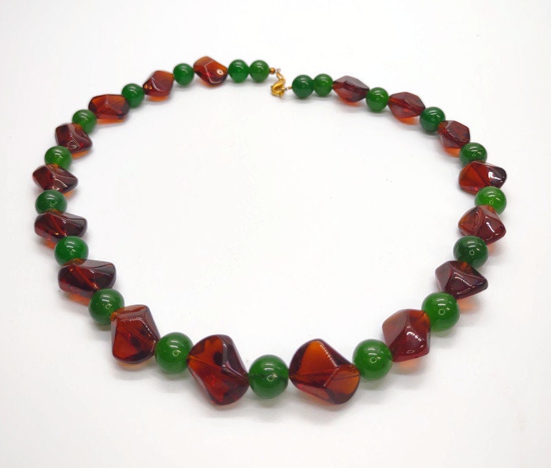 Green and Brown Glass Bead Necklace