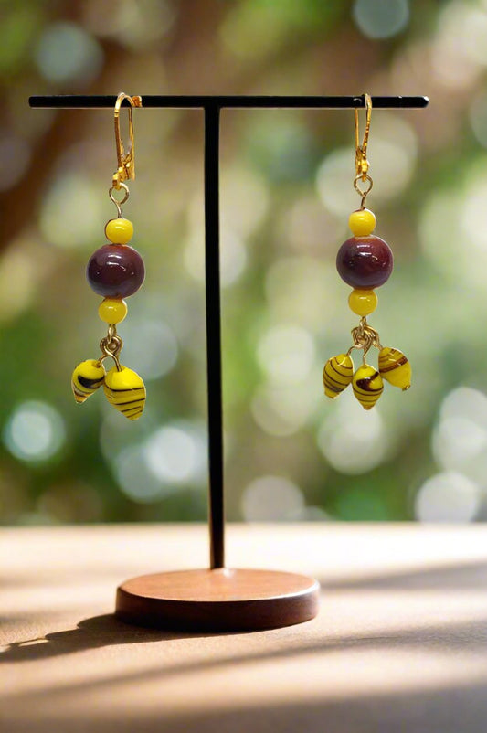 Brown and Yellow Dangle Earrings