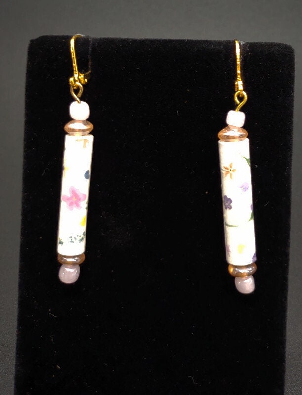 Paper bead Floral Print Earrings