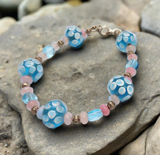 Blue and pink bracelet.