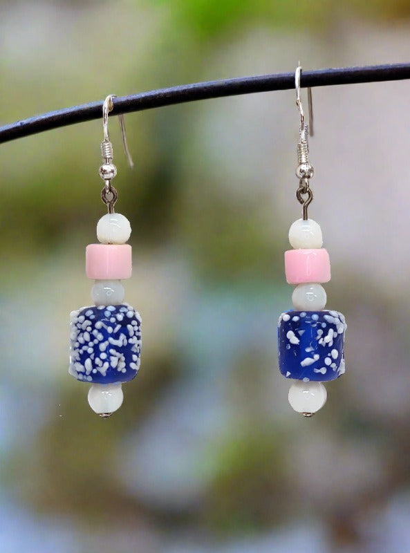 Blue bead with white spotting earrings
