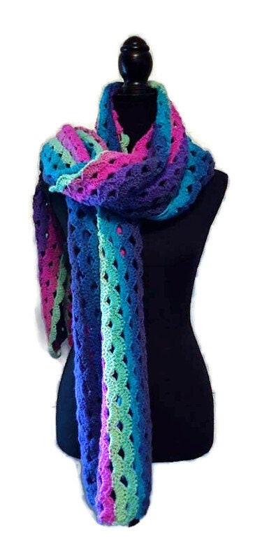 Crochet Scarf or Wrap in Purples and Pink
